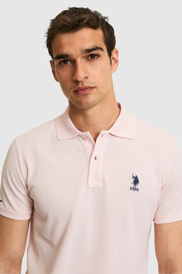 Erkek Slim Fit Polo Yaka A__k Pembe Basic Ti__rt