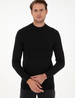 Siyah Slim Fit Bato Yaka Y_n Kar___ml_ Triko Kazak - Pierre cardin фото 3