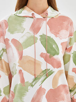 Kap??onlu Desenli Kad?n Sweatshirt Tunik