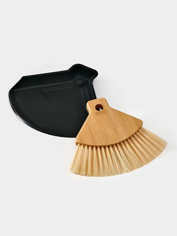 Щётка с совком Meli, бамбуковая ручка, 20×19 см, чёрная