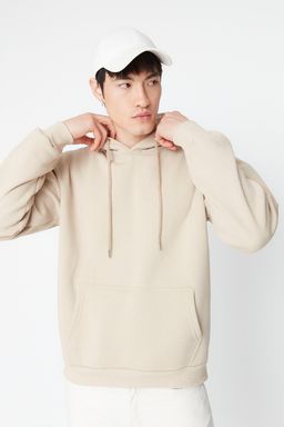 Bej Oversize/Genis Kesim Kapusonlu Ici Polar/S?cak Tutan Cicek Bask?l? Sweatshirt TMNAW22SW1651