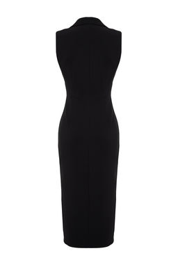 Siyah Vucudu Saran Dugme Detayl? Kruvaze Yaka Kolsuz Midi Kalem Etek Dokuma Elbise TWOSS24EL00616 - Trendyolmilla фото 7