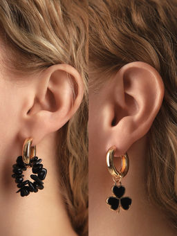 Серьги со съёмным элементом «Трансформер» клевер-сердце, цвет чёрный в золоте