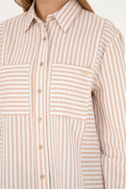 Женская рубашка песочного цвета с длинным рукавом - U.s. polo assn фото 7