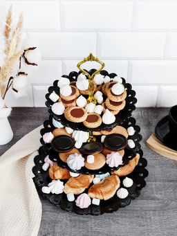 Ваза для фруктов 3-х ярусная 18/22/27 Круг черная / D-1260 /уп 80/ Пластик - Галеонтрейд фото 3