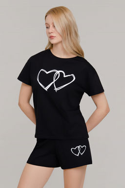 Арт. 9108 Пижама с шортами 42-50 (5 шт) Цвет:верх-черный,низ-черный