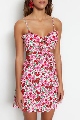TRENDYOLMILLA Cicek Desenli Mini Dokuma Cut Out/Pencere Plaj Elbisesi TBESS21EL1054