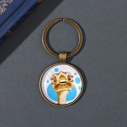 Брелок для ключей на кольце Круг. Страус, стекло, металл, d=3 см