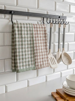 Набор кухонных полотенец 33x50, 2 шт белый/зеленый, белый/бежевый хлопок