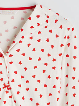 G?mlek Yaka Kalp Bask?l? Hamile Pijama ?st?