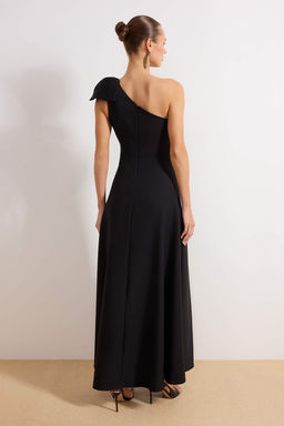 Siyah A-Kesim Dokuma S?k Abiye & Mezuniyet Elbise TPRSS24AE00163