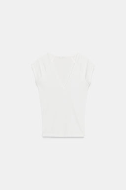 CAMISETA ESCOTE PICO / Blanco roto - Zara фото 5