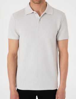 Gri Slim Fit _rme Dokulu Polo Yaka Ti__rt