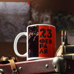 Кружка С 23 февраля. Оранжевое поле, с нанесением
