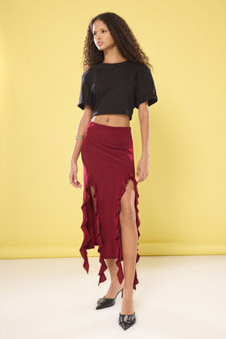 TRENDYOLMILLA Siyah Y?rtmac ve F?rf?r Detayl? Vucuda Oturan Esnek Bal?k Maxi Etek TWOSS24ET00066  фото 10