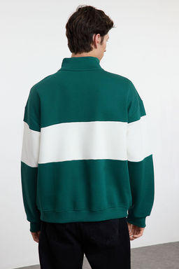 TRENDYOL MAN Zumrut Yesili Oversize/Genis City Bask?l? Renk Bloklu Dik Yaka Fermuarl? Sweatshirt TMNAW25SW00104 - Trendyolmilla фото 12