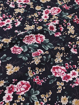 Штапель Цветочный фокстрот цв.чернильно-черный, ш.1.44м, вискоза-100%, 90гр/м.кв