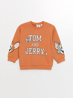 Bisiklet Yaka Tom ve Jerry Bask?l? Erkek Bebek Sweatshirt