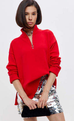 Джемпер женский с воротником на молнии FW-3519 красный - Fine joyce фото 2