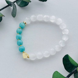 Браслет из Селенита и Амазонита со вставкой "Сердце" 17 см