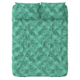 Простыня односпальная на резинке "Ботаника" зеленый 90х200см, свесы 27см, поплин 115г/м2, хлопок 100%, упаковка "классическая" ПВХ 28х41см, "Домашняя мода" (Россия)