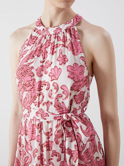 Halter Yaka ?i?ekli Elbise