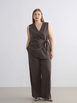 Loose Fit Geni? Pa?a Kad?n Pileli Pantolon