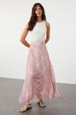 TRENDYOLMILLA Ac?k Pembe A-line Kal?p Klos Astarl? Sifon Kumas Maxi Boy Dokuma Etek TWOSS24ET00224  фото 2