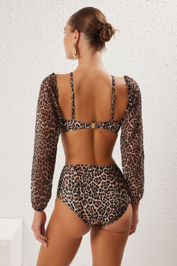 TRENDYOLMILLA Leopar Desenli Tak C?kar Kollu Aksesuarl? Capraz Baglamal? Bikini Ustu TBESS25BU00015  фото 5