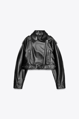 LEATHER EFFECT CROPPED BIKER JACKET