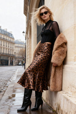 TRENDYOLMILLA Kahverengi Premium Yuksek Kalite Hayvan Desenli Saten Midi Dokuma Etek TWOAW24ET00140  фото 16