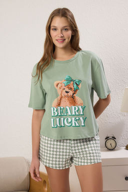 Mint %100 Pamuklu Ay?c?kl? Sortlu Orme Pijama Tak?m? THMSS25PT00409