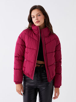 Dik Yaka D?z Uzun Kollu Crop Kad?n ?i?me Mont