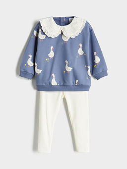 Bebe Yaka K?z Bebek Sweatshirt ve Tayt 2li