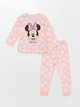 Bisiklet Yaka Uzun Kollu Minnie Mouse Bask?l? K?z Bebek Pijama Tak?m?