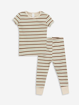 Bisiklet Yaka K?sa Kollu ?izgili Erkek Bebek Pijama Tak?m