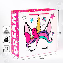 Цена за 2 шт. Пакет подарочный, 30×30×12 см, упаковка, Минни Маус и Единорог