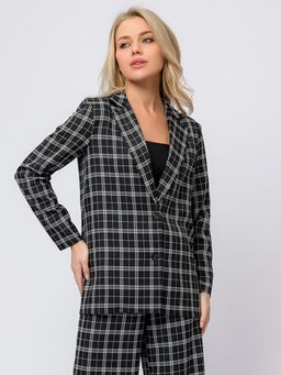 Жакет черный в мелкую клетку удлиненный с отложным воротником - 1001dress фото 14