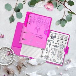 Тетрадь со сменным блоком 120 л., А5, клетка, NEON PINK, пластиковая обложка, на кольцах, ...