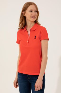 Женская красная футболка с воротником поло Basic - U.s. polo assn фото 3
