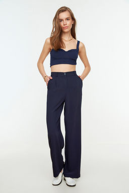 TRENDYOLMILLA Vizon Yuksek Bel Wide Leg/Genis Paca Cizgili Dokuma Pantolon TWOSS22PL0100