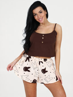 941-П ПИЖАМА ЖЕНСКАЯ (шорты) (Бежевый/коричневый) - А-дина фото 5