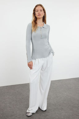 Gri Dugme Detayl? Ince Triko Kazak TWOAW25KZ00083 - Trendyolmilla фото 2