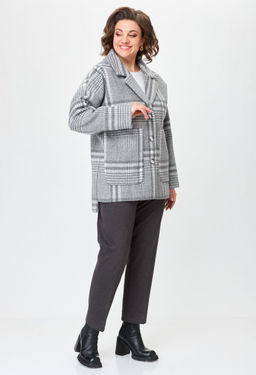 Пальто БелЭльСтиль 841 клетка серая  фото 19