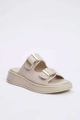 Bej Cift Bantl? Toka Detayl? Kal?n Taban Kad?n Terlik TAKSS25TE00044