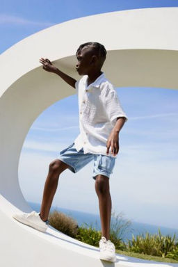 Erkek Cocuk Oversize Genis Kal?p Polo Yaka Muslin K?sa Kollu Gomlek