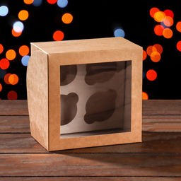 Цена за 5 шт. Коробка на 4 мини - капкейка крафт с окном, 13×13×8 см