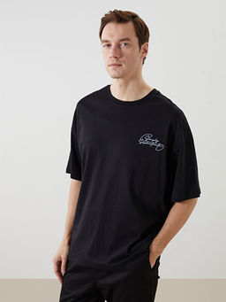 Bisiklet Yaka K?sa Kollu Bask?l? Penye Erkek Ti??rt