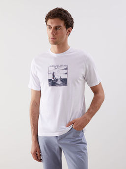 Bisiklet Yaka Bask?l? Penye Erkek Ti??rt