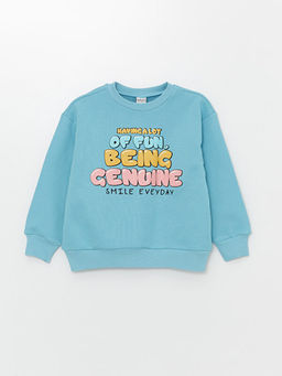 Bisiklet Yaka Bask?l? Uzun Kollu K?z ?ocuk Sweatshirt